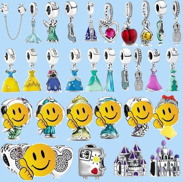 

925 charm beads accessories fit pandora charms jewelry gift wholesale mermaid princess dress crystal shoes castle apple, Black
