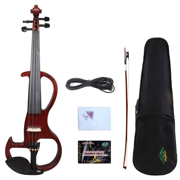 

yinfente brown electric silent violin 4/4 solid wood sweet tone case #ev2