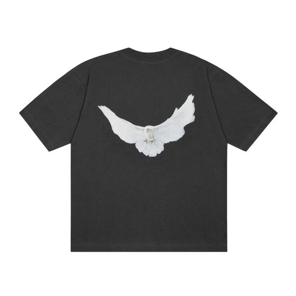 

men's t-shirt summer new designer american high street peace dove pattern retro heavyweight hip-hop loose round neck short sleeve, White;black