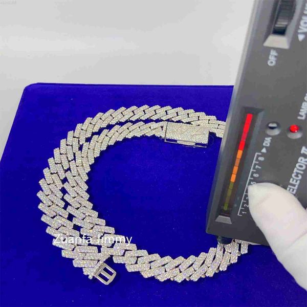 

15mm two row iced out jewelry 925 sterling silver real plated vvs1 moissanite custom clasp cuban link chain