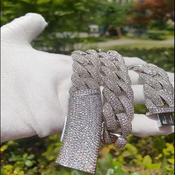 

hip-hop 23mm full diamond men's big gold chain, domineering and exaggerated miami cuban chain hiphop rap accessories, Silver