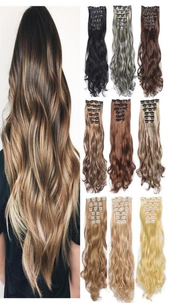 

hair bulks clip in extension 22quotinch 140g women039s false wavy piece 6pc set synthetic curly full set heat resistant 221111165683, Black