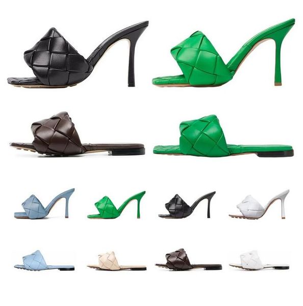 

lido sandals mules flat heels slides woven designer women square slippers ladies wedding high heels shoes dress toe dazzle fashion pumps siz, Black