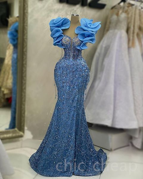 

Aso Ebi 2023 Arabic Mermaid Lace Prom Dress Crystals Beaded Sexy Evening Formal Party Second Reception Birthday Engagement Gowns Dresses Robe de Soiree SH040, Blue