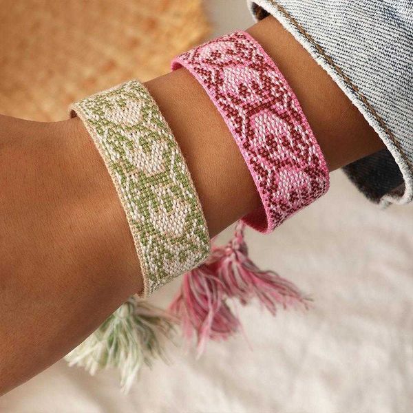 

hand jewelry woven charm wrist strap tassel embroidery nepal ethnic style zhvania bracelet, Golden;silver