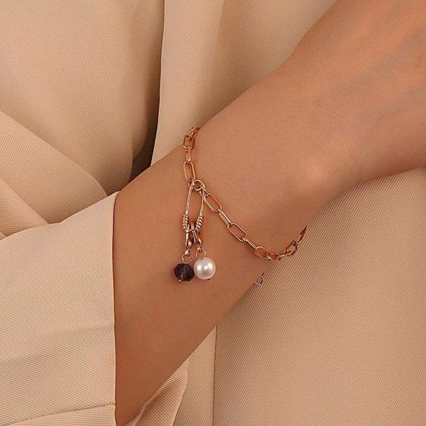 

retro personalized diamond zircon chain pearl bracelet ins simplicity and exaggeration thick pin necklace set, Black