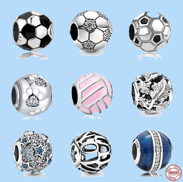 

925 charm beads accessories fit pandora charms jewelry dangle charm women beads jewelry gift wholesale new football pendant volleyball bead, Black