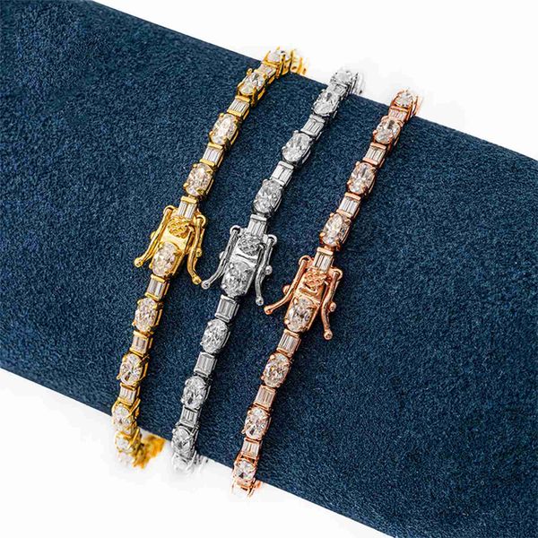 

luxury moissanite tennis bracelet 3mm 925 sterling silver plated white gold emerald oval cut tennis bracelet