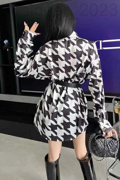 

party dresses luxuriousm women's new spring suer print shirt skirt ladies assic designer fashion high- casual houndstooth irthday gift, White;black