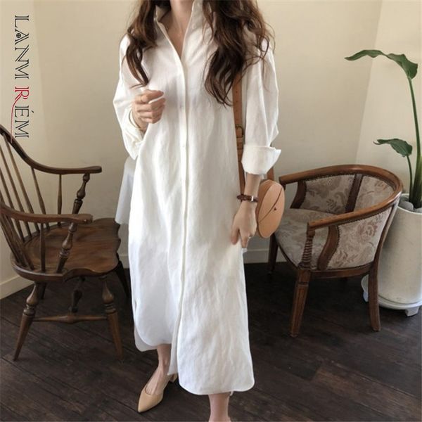 

casual dresses lanmrem spring long lapel shirt dress women's loose cotton linen single breasted dresses arrivals 2d6074 230515, Black;gray