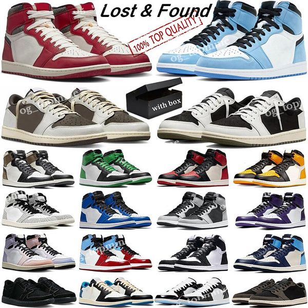

with box 1 basketball shoes men women 1s low black phantom reverse mocha olive lost found black white unc toe lucky green trainer sport snea