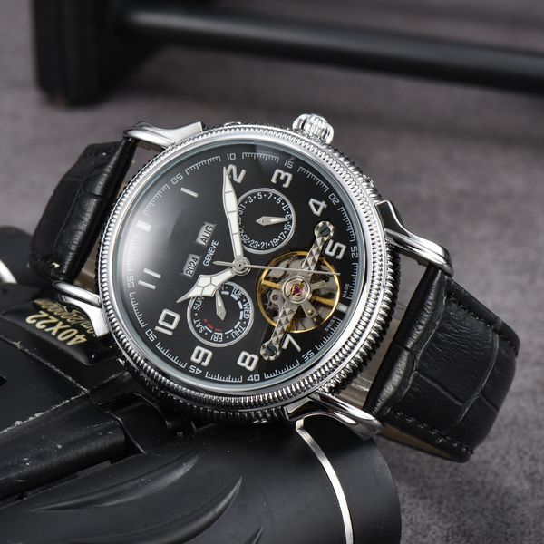 

2023 men's automatic mechanical watch 50mm leather strap blue and black sapphire watch super luminous luxury watch, Slivery;brown