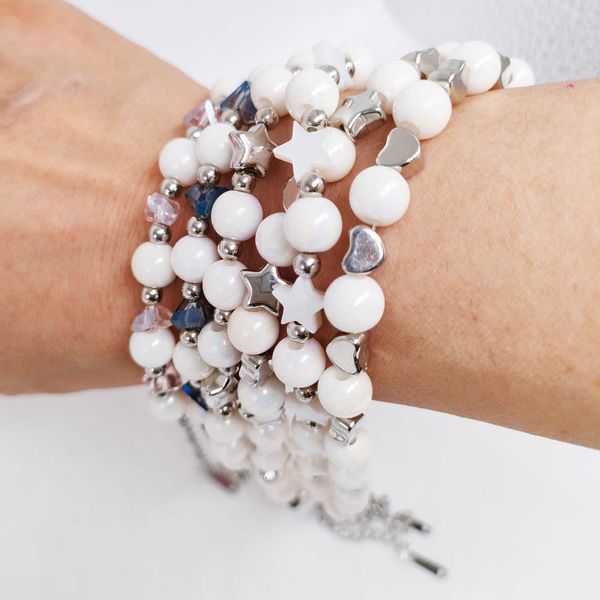 

new vintage bling blue pink colorful beads bracelets for women girls seashell pentagram crystal charms wrist hand jewelry gifts, Golden;silver