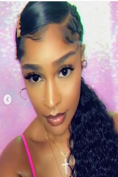 

natural wavy curly drawstring ponytail human hair brazilian afro clip in extensions non remy natural color 2 combs 5 aviable 120g9598176, Black