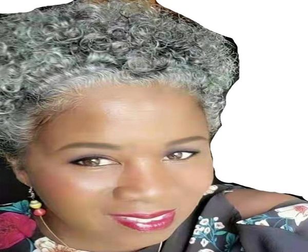 

salt and pepper silver grey puff ponytail real hair extension natural highlight dye gray human hairpiece bun chignon updo 1209122284, Black