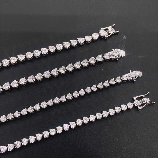 

factory price fashion 925 sterling silver 5*5mm moissanite bracelet heart tennis chain necklace