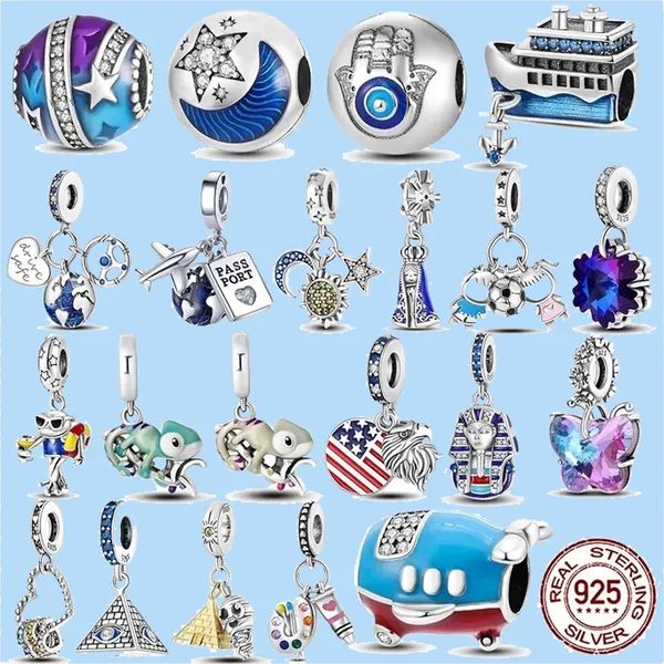 

925 charm beads accessories fit pandora charms jewelry star eyes fatima hamsa hand moon plane travel bead, Black