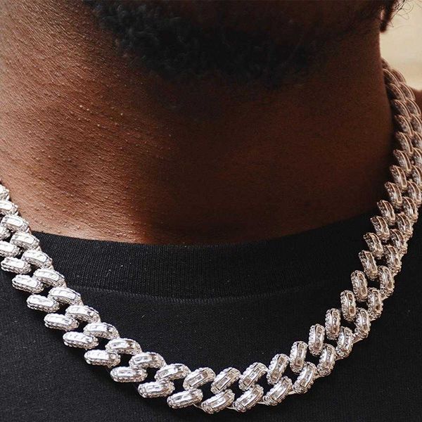 

12mm miami iced out moissanite diamond 925 sterling silver gold plated hip hop necklace cuban link chain
