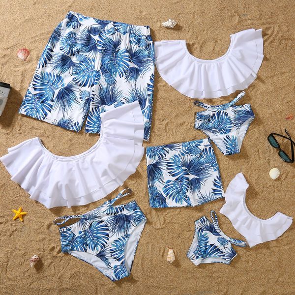 

family matching outfits summer swimsuit swimwear two pieces bikini set est printed ruffles bathing suits look sets 230512, Blue