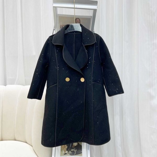 

jackets men's women's double-sided cashmere lapel coat, medium length wool sequins, warm black, Blue;gray