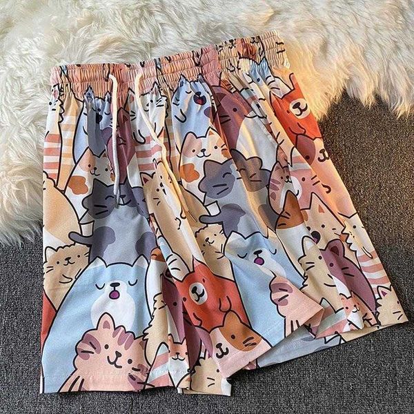 

men's clothing shorts summer casual cartoon cat loose thin lovers beach vacation hawaiian pants capris, White;black