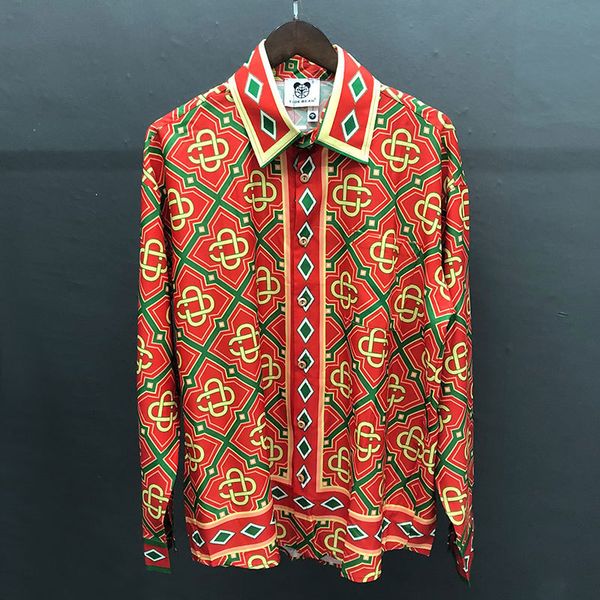 

men's casual shirts fall geometric patterns print long sleeve shirt holiday casual dress blouse brand clothe hawaiian shirt chemise hom, White;black