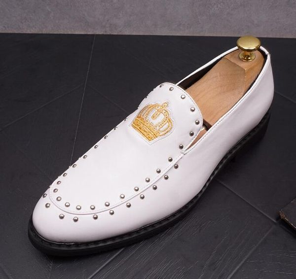 

designer brand casual shoes men britain crown embroidery rivet oxford homecoming dress wedding prom loafer sapato social zapatos, Black