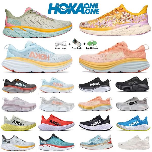 

one hoka bondi 8 clifton athletic running shoes runner hokas carbon x2 triple black white light blue hokas designer lifestyle shock absorpti