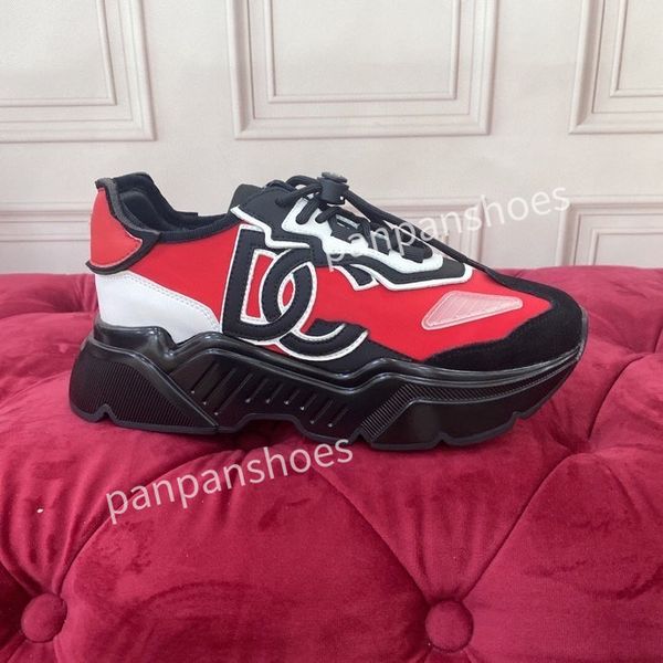 

brand womens men designer leather lace-up sneakers fashion lady flat running letters shoes platform sneaker, Black