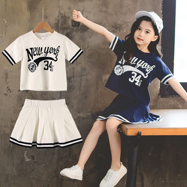 

clothing sets summer girls clothes suit shortsleevedaline skirt 2pcs set college style jk uniform children baby tracksuits 230512, White