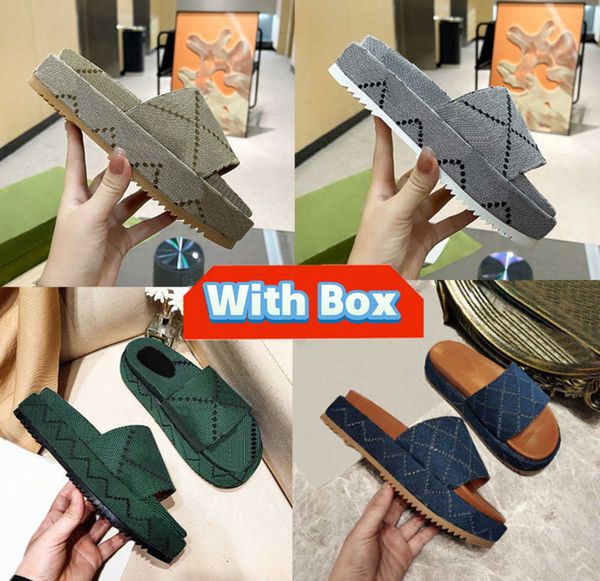 

new mid-heel platform slide sandals designer slipper fashion 5cm slides with box xad beige blue grey mouse printed canvas luxury summer men, Black