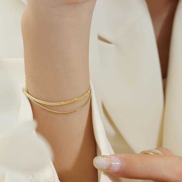 

jewelry buckle double layer blade chain exquisite bracelet all match fashion titanium steel gold plated girlfriends, Black