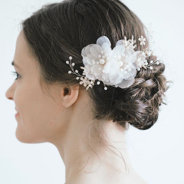 

qt-0005 bride wedding headwear beige fairy flower piece alloy handwoven hair clip hair accessories bridesmaid girl accessories, Silver