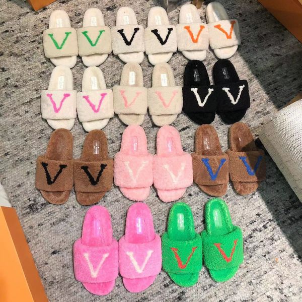 

luxury designer fur furry paseo flat comfort mule teddy black white colorful summer flip flops casual shoes shearling slides slipper