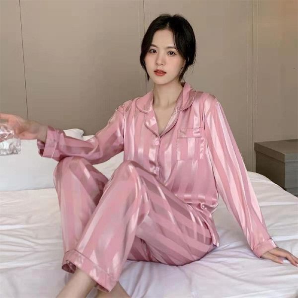 

women's sleepwear spring and autumn fashion ice silk home clothes long sleeve trousers pajamas two-piece suit pyjamaswomen sleepwear se, Black;red