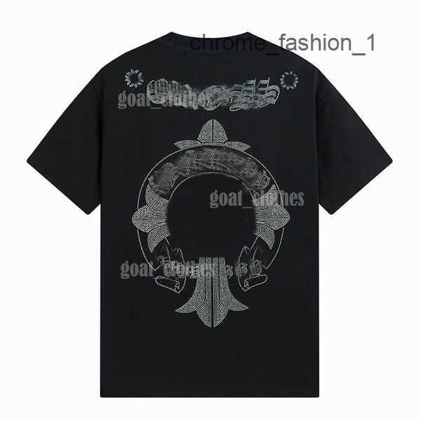 

2023 designers chromes heart mens t-shirts embossed letter classic crew neck casual horseshoe sanskrit cross pattern tees tshirts eur s-xl 3, White;black