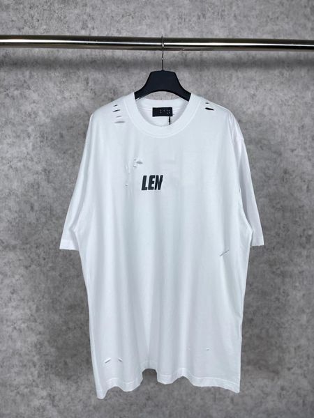 

designer men's t-shirt brand high-quality hole letter printing personality loose round neck short-sleeved men and women with the same p, White;black
