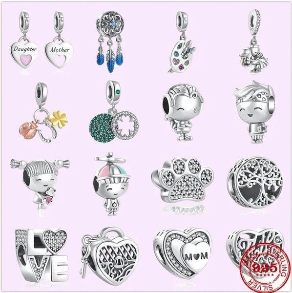 

925 charm beads accessories fit pandora charms jewelry women beads jewelry gift wholesale four clover lock heart pendant, Black