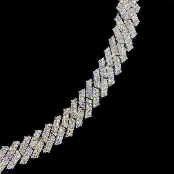 

hip hop custom 14mm 2 row iced out vvs1 moissanite diamond miami cuban link chain, Silver