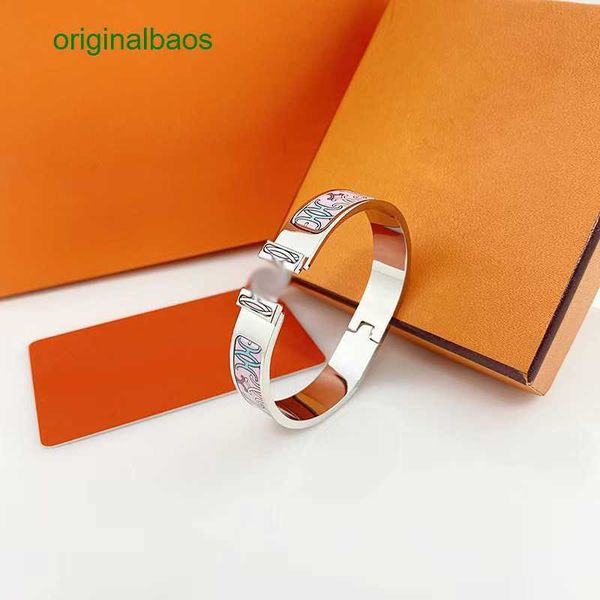 

original hemrres designer bracelet silver 12mm brand new enamel bangle european fashion classic designer women 316l titanium steel bracelet, Black