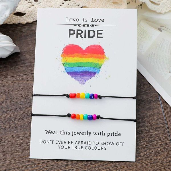 

rainbow beaded card strand bracelet personality fashion bead couple woven, Black