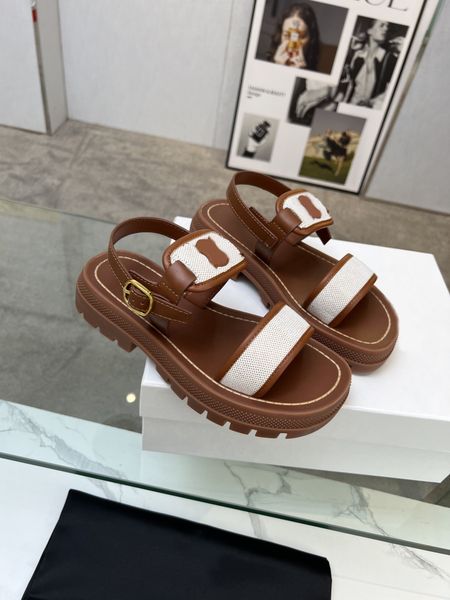 

clea chunky sandals designer triomphe gladiator women leather fishman adjustable buckle strap slides slippers platform size 35-41, Black