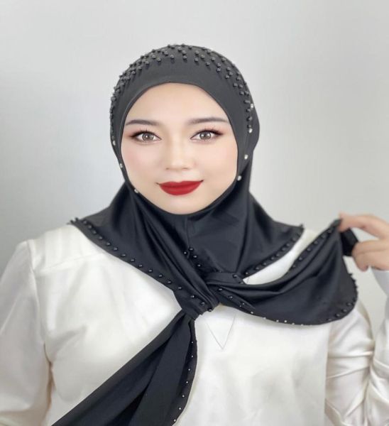 

hijabs muslim beaded women039s solid colol hat hood hair loss head scarf stretch islamic headband 2211074578806, Blue;gray