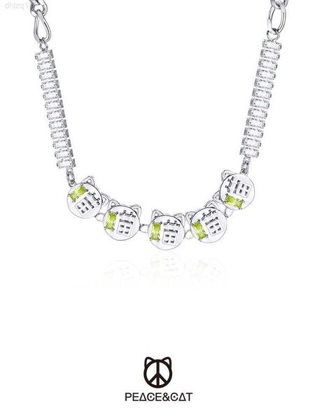

peace cat and cat necklace both male and female cool and stylish personalized and creative light and luxurious original design with a sense, Silver