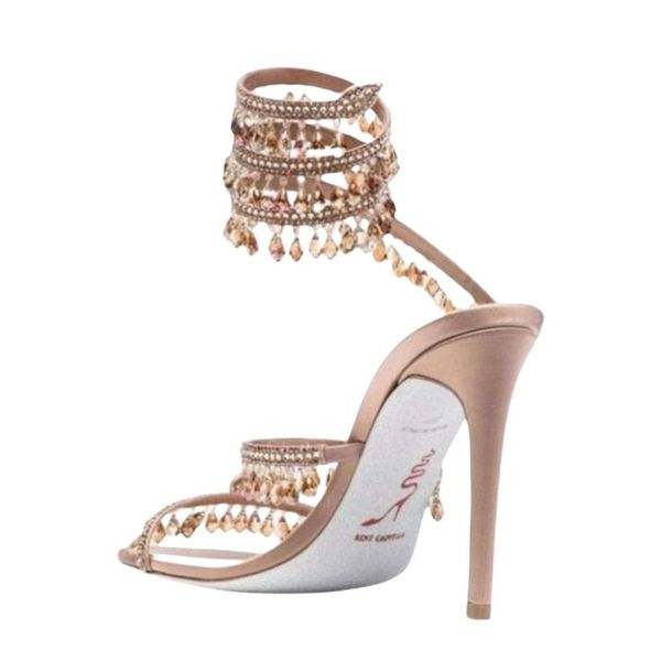 

designers rene caovilla stiletto heels sandals margot wraparound crystal-embellished sandals dress shoe ladies slipers rhinestone studded sh, Black