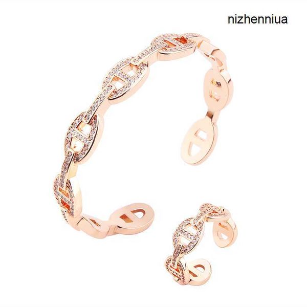 

hermm classic bracelets japan and south korea creative new product fashion full diamond pig nose bracelet ring set women s small fresh jewel, Black