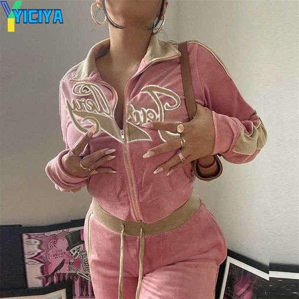 

yiciya jaded y2k london two piece set women tracksuits autumn winter streetwear letter embroidery long sleeve jacket pants sets, Gray