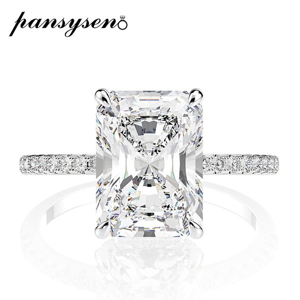 

solitaire ring pansysen 925 sterling silver jade cut simulated moist diamond wedding ring women's luxury proposal engagement ring 23051, Golden;silver