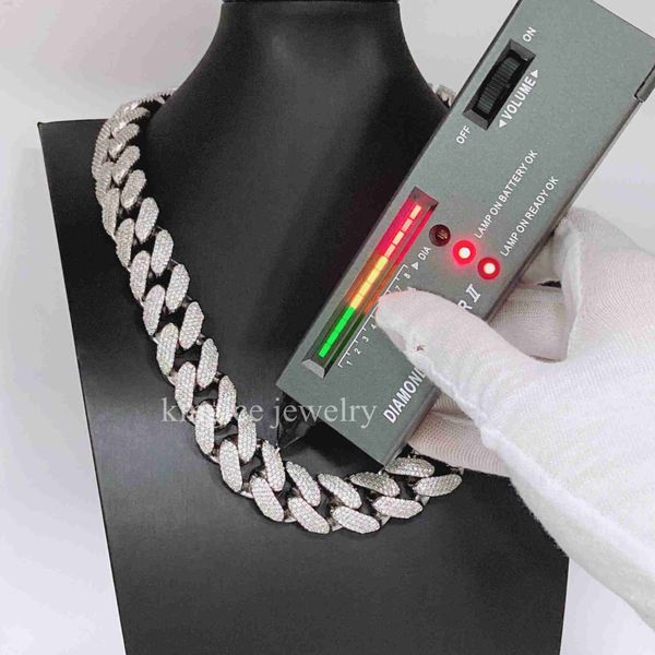 

long clasp 18mm luxury vvs moissanite diamond necklace men hip hop 925 sterling silver rhodium plated iced out cuban chain