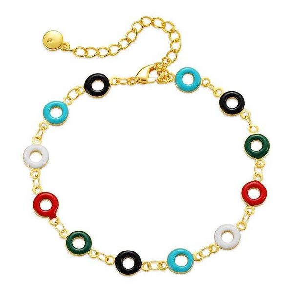 

french oil dripping hollow color circles bracelet creative copper plating real gold small jewelry, Golden;silver